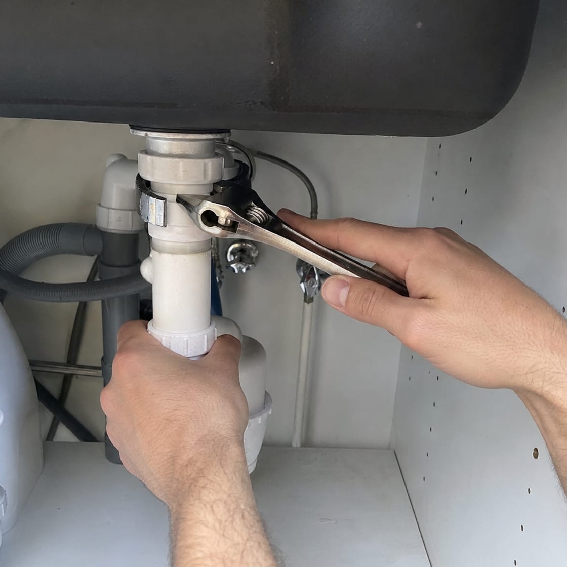 mains resserrent raccord sous évier